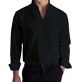 thumbnail image 1 of XIAONU Men's Solid Color Casual Shirts Mandarin Collar Split Neck Tunic Resistant Minimalist Business Top, 1 of 5