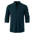 thumbnail image 1 of XIAONU Men's Solid Color Medieval Shirts Relaxed Fit Lace Up Neck Tunic Top Breathable Vintage Style Renaissance Shirt, 1 of 3