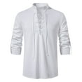 thumbnail image 1 of XIAONU Men's Solid Color Medieval Shirts Relaxed Fit Lace Up Neck Tunic Top Breathable Vintage Style Renaissance Shirt, 1 of 3
