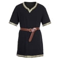 thumbnail image 1 of XIAONU Men's Solid Color Tunic Shirts V Neck Embroidered Trim Tunic Comfortable Historical Renaissance Top, 1 of 2