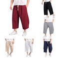 thumbnail image 1 of XIAONU Men's Solid Cropped Wide Leg Pants Drawstring Waist Patch Pockets Loose Fit Trousers, 1 of 4