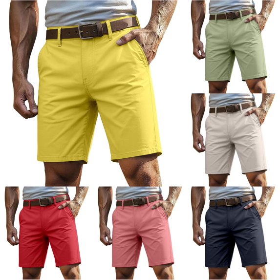 XIAONU Men's Solid Knee Length Shorts Button Closure Side Pockets Shorts