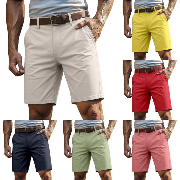 XIAONU Men's Solid Knee Length Shorts Button Closure Side Pockets Shorts