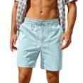 thumbnail image 1 of XIAONU Men's Solid Linen-Blend Short Relaxed Fit High Waisted Drawstring Mid Thigh Short Breathable Lightweight Beach Shorts, 1 of 8