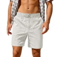 thumbnail image 1 of XIAONU Men's Solid Linen-Blend Short Relaxed Fit High Waisted Drawstring Mid Thigh Short Breathable Lightweight Beach Shorts, 1 of 8