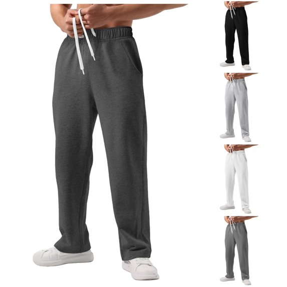XIAONU Men's Solid Pants Drawstring Waist Side Pockets Pants