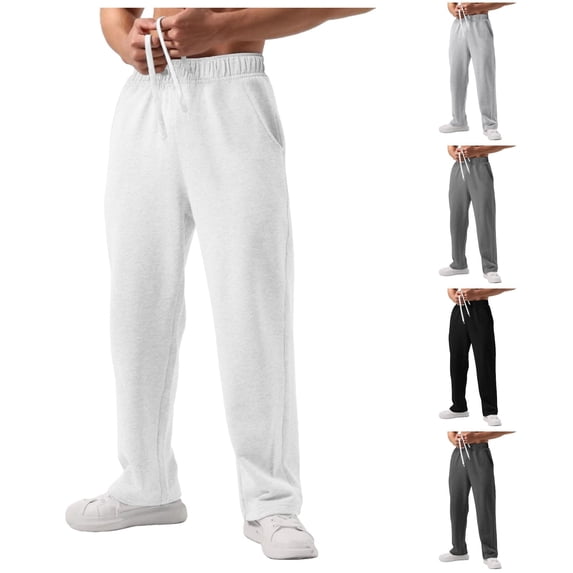 XIAONU Men's Solid Pants Drawstring Waist Side Pockets Pants