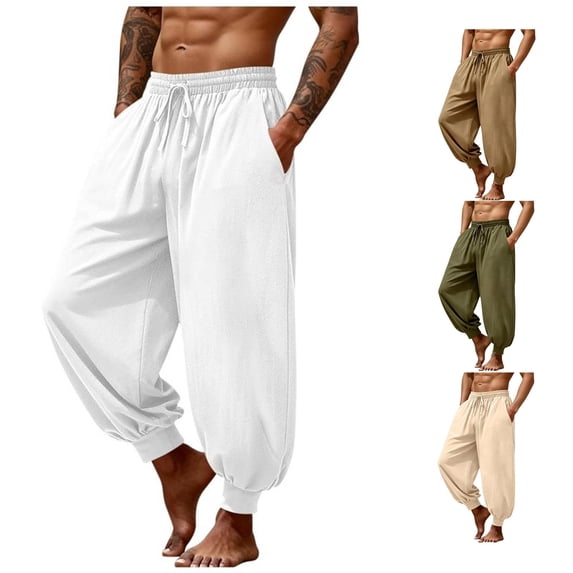 XIAONU Men's Solid Pants Elastic Waist Relaxed Fit Harem Trousers