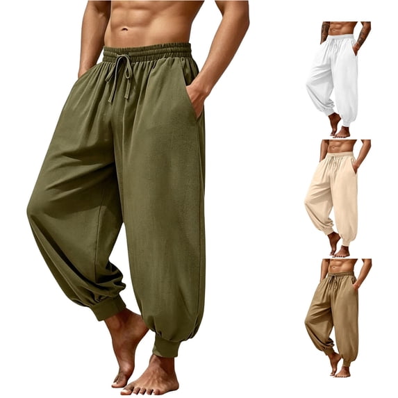 XIAONU Men's Solid Pants Elastic Waist Relaxed Fit Harem Trousers