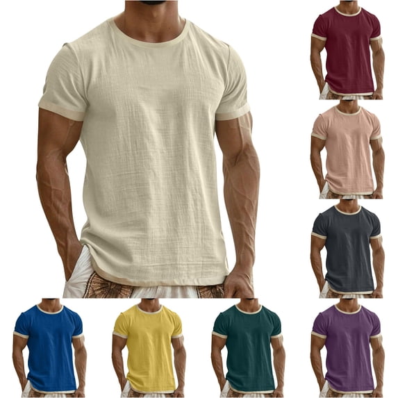 XIAONU Men's Solid Short Sleeve T-Shirt Crew Neck Daily Casual Tees Tops