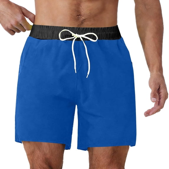 XIAONU Men's Solid Swim Trunks Regular Fit Above Knee Drawstring Waist Quick-Dry Beach Shorts