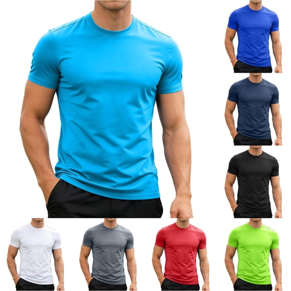 XIAONU Men's Solid Tees Slim Fit Athletic Short Sleeve T‑Shirts