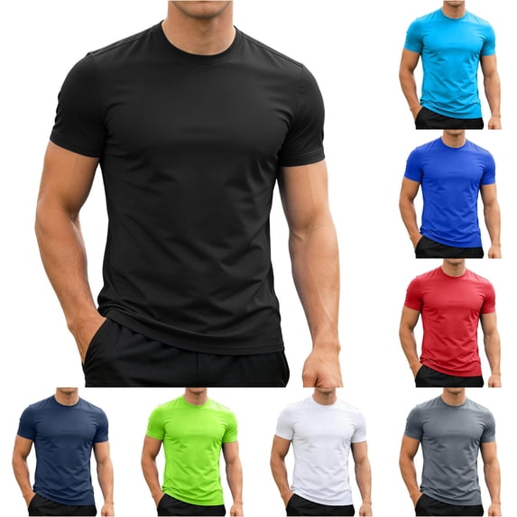 XIAONU Men's Solid Tees Slim Fit Athletic Short Sleeve T‑Shirts