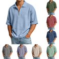 thumbnail image 1 of XIAONU Men's Solid Waffle Polo Shirt Half Zip Short Sleeve Collared Daily Tee, 1 of 6