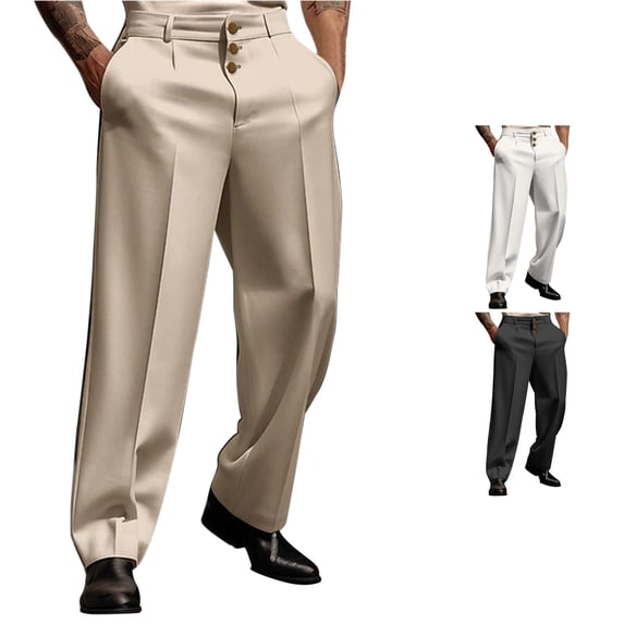 XIAONU Men's Solid Wide Leg Dress Pants Multi Button Front Side Pockets Tailored Trousers