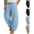 thumbnail image 1 of XIAONU Men's Solid Wide Leg Pants Drawstring Waist Pleated Detail Casual Pants, 1 of 4