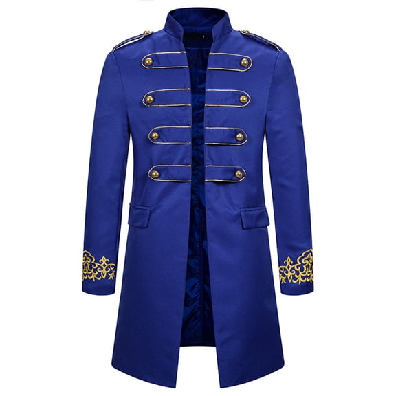 XIAONU Men's Steampunk Military Coat Mandarin Collar Gold Trim Embroidered Tailcoat Retro Cosplay And Party Wear Jacket