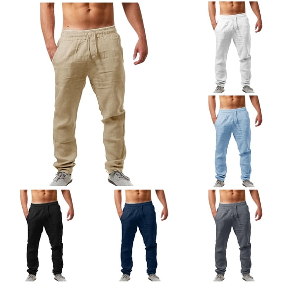 XIAONU Men's Straight Athletic Pants Elastic Waist Drawstring Side Pockets Casual Trousers