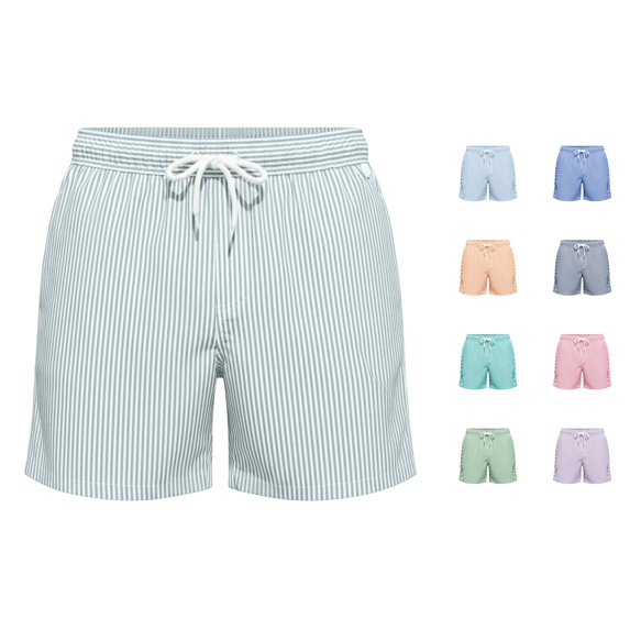 XIAONU Men's Stripe Print Shorts Drawstring Waist Side Pockets Relaxed Fit Bottoms