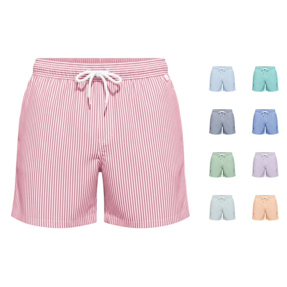 XIAONU Men's Stripe Print Shorts Drawstring Waist Side Pockets Relaxed Fit Bottoms