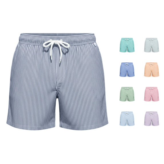 XIAONU Men's Stripe Print Shorts Drawstring Waist Side Pockets Relaxed Fit Bottoms
