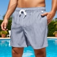 thumbnail image 1 of XIAONU Men's Striped Swim Shorts Elastic Drawstring Waistband Poolside Casual Board Shorts, 1 of 3
