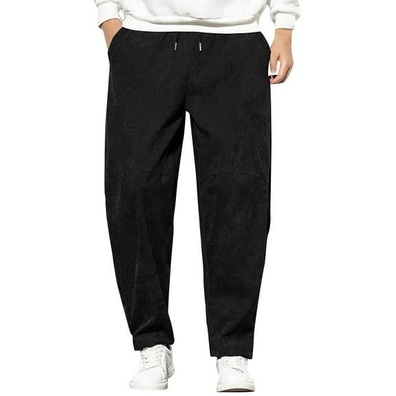XIAONU Men's Suede Jogger Pants - Loose-Fit Drawstring Waist Pant Soft Casual Daily Wear Trousers