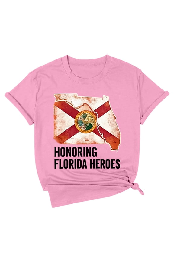 Men's T-Shirt Honoring Florida Heroes Graphic Florida State Flag Map Seal Print Casual Tee