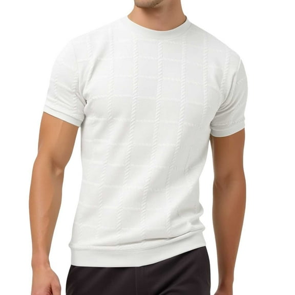 XIAONU Men's Textured Knit Short-Sleeve T Shirt Stylish Casual Crewneck Tee Daily Wear Comfortable Fashion Top