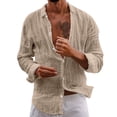 thumbnail image 1 of XIAONU Men's Textured Linen Shirt Loose Long Sleeve Collared Button Down Tops Lightweight Casual Vacation Shirts, 1 of 8