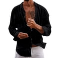 thumbnail image 1 of XIAONU Men's Textured Linen Shirt Loose Long Sleeve Collared Button Down Tops Lightweight Casual Vacation Shirts, 1 of 8