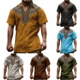thumbnail image 1 of XIAONU Men's Tribal Print Notch Neck Short Sleeve Shirt Geometric Pattern Regular Fit Daily Casual Tunic Top, 1 of 4
