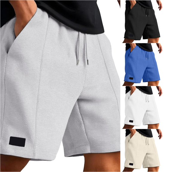 XIAONU Men's Waffle Knit Shorts Elastic Drawstring Waist Side Pockets Relaxed Fit Casual Bottoms