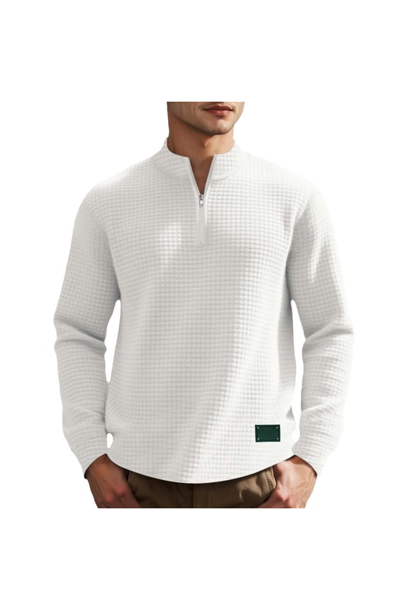 Men's Winter Casual Pullover Sweatshirt Comfortable Loose Fit Stand Collar Half Zip Knit Top Daily Wear