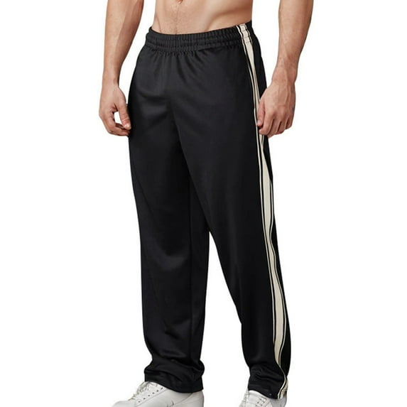 XIAONU Mens Athletic Track Pants Side Stripe Loose Straight-Leg Pants Comfy Breathable Sporty Casual Pants