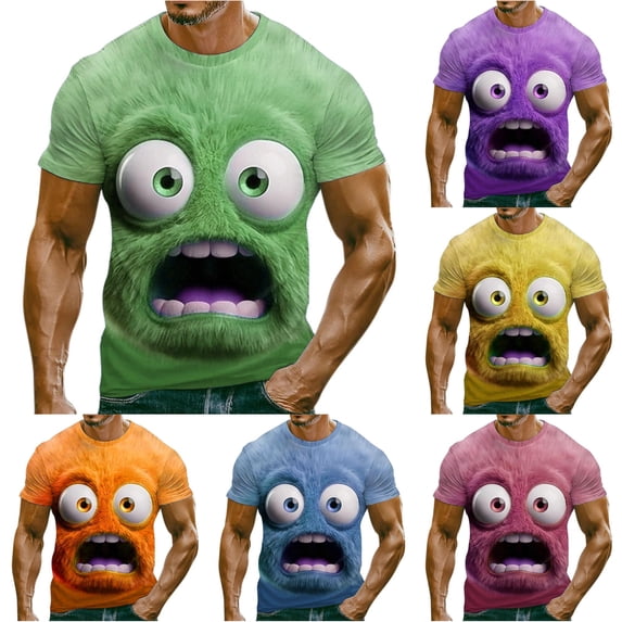 XIAONU Mens Cartoon Graphic Crew Neck T Shirt Short Sleeve Slim Fit Casual Tees Novelty Party Fun Street Wear Tee Top