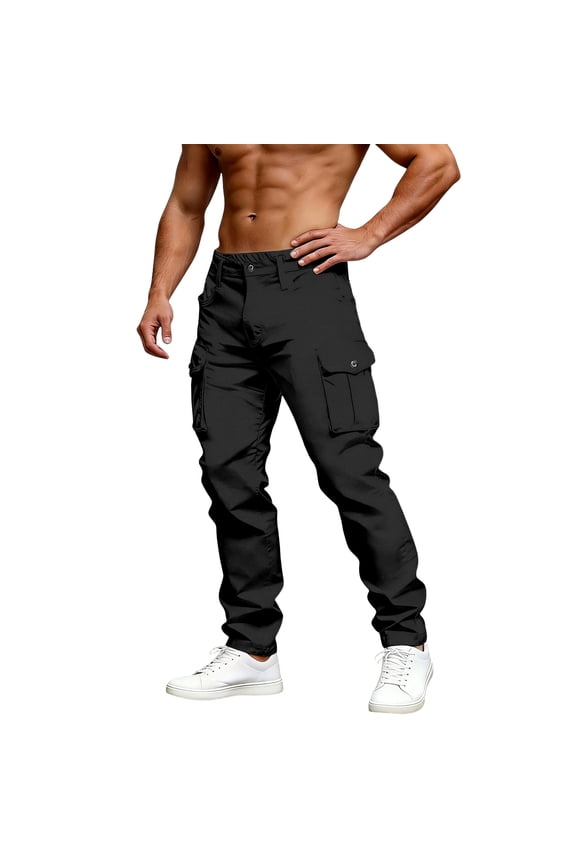Mens Casual Cargo Pants Relaxed Full Length Belted Waist Trousers Breathable Modern Beach Bottoms