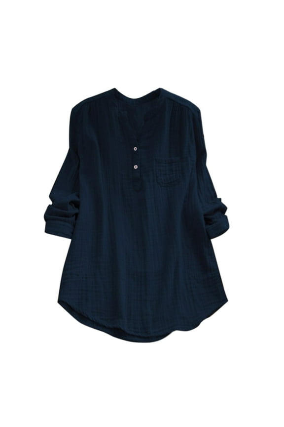 Mens Chest Pocket Roll Tab Sleeve Gauze Henley Shirt Loose Long Sleeve Split Neck Half Button Pullover Top Breathable Casual Everyday Shirts