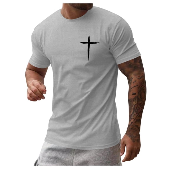 XIAONU Mens Cross Graphic Tee Slim Short Sleeve Crewneck Pullover Tops Soft Faith Casual Tees Shirts