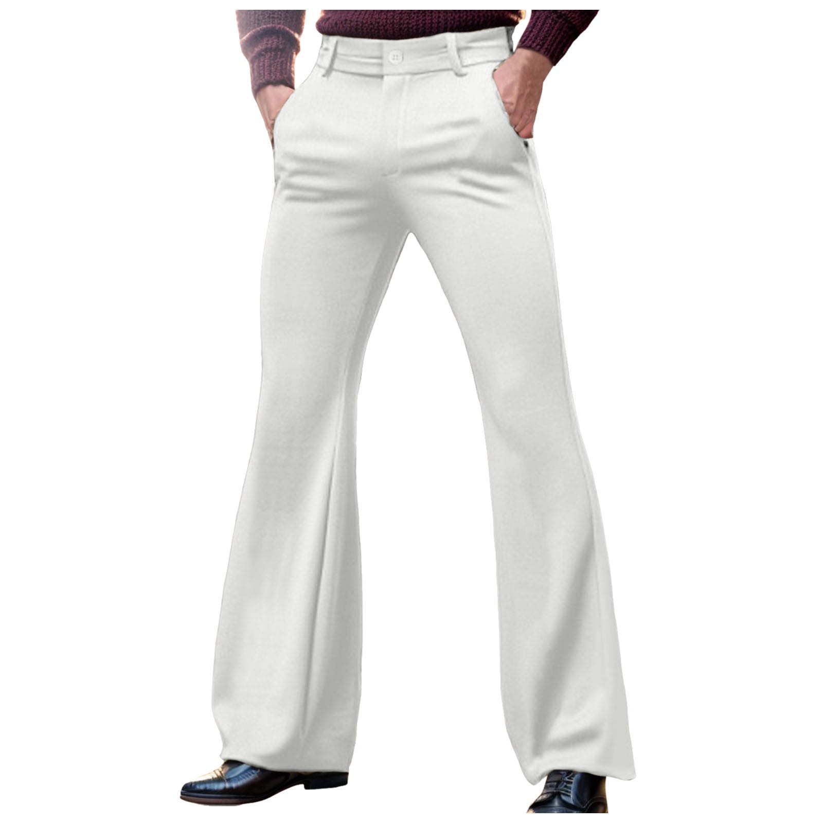 XIAONU Mens Flared Dress Pants High-Waist Retro Bell-Bottom Pants Business  Formal Trousers With Pocket