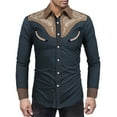 thumbnail image 1 of XIAONU Mens Floral Embroidered Shirt Slim Long Sleeve Western Collar Button Down Smooth Retro Outdoor Shirts Blouses, 1 of 3
