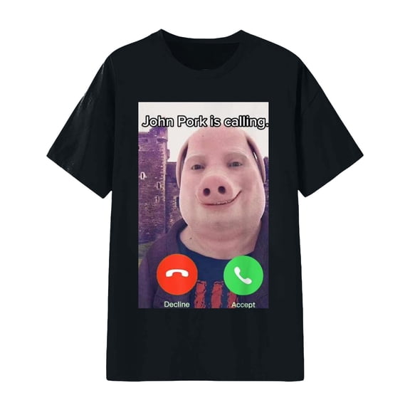 XIAONU Mens Funny John Pork Calling Graphic Tee Short Sleeve Crew Neck T Shirt Casual Streetwear Novelty Top