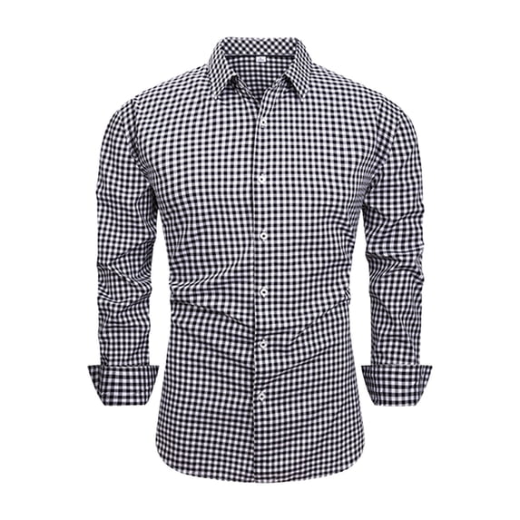 XIAONU Mens Gingham Check Button Down Shirt Slim Fit Long Sleeve Collared Button Up Top Breathable Classic Business Shirts