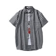 thumbnail image 1 of XIAONU Mens Gingham Short Sleeve Shirt Button Down Casual Breathable Cotton Loose Summer Daily Wear Blouse, 1 of 2