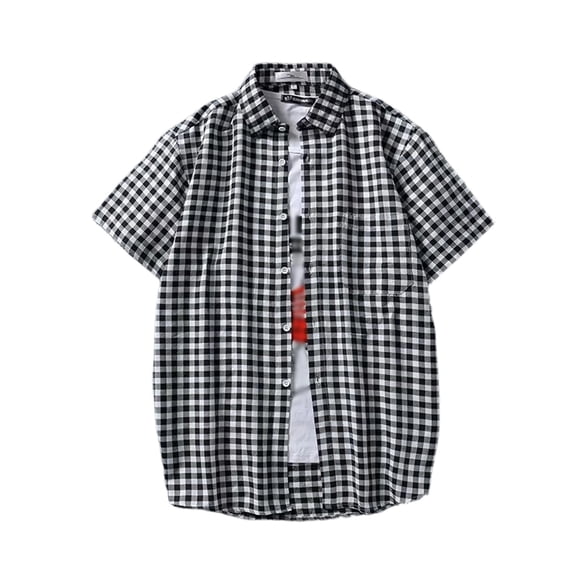 XIAONU Mens Gingham Short Sleeve Shirt Button Down Casual Breathable Cotton Loose Summer Daily Wear Blouse