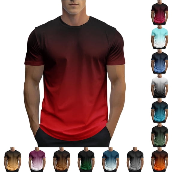 XIAONU Mens Gradient Print T Shirt Crew Neck Short Sleeve Workout Casual Top