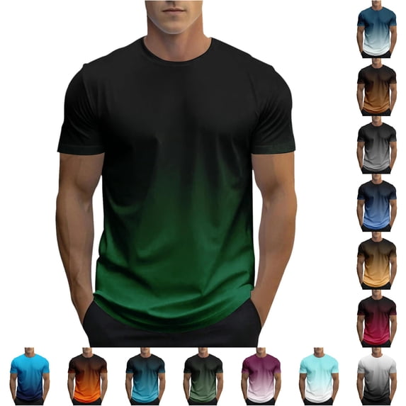 XIAONU Mens Gradient Print T Shirt Crew Neck Short Sleeve Workout Casual Top