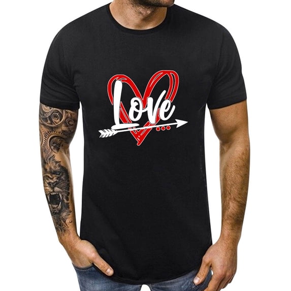 XIAONU Mens Heart & Love Arrow Valentine's Day T Shirt Regular Crew Neck Short Sleeve Tee Soft Casual Holiday Wear T-Shirt