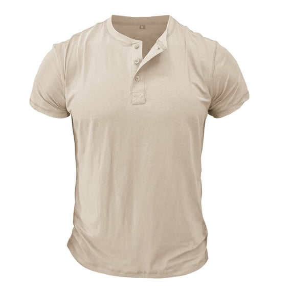 XIAONU Mens Henley Neck Slim Tee Fitted Short Sleeve Henley Neck Pullover Shirt Soft Casual Daily Tees