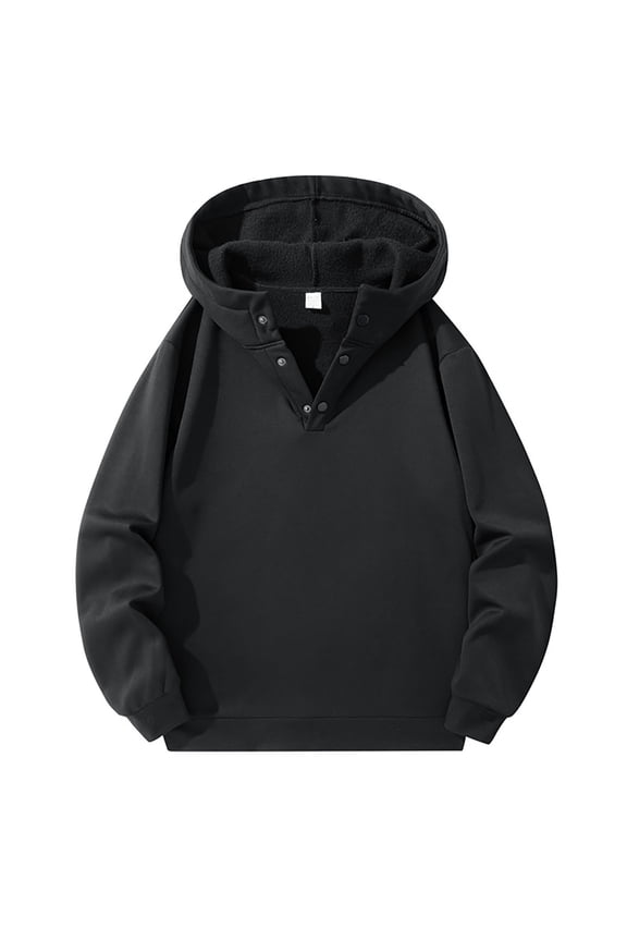 Mens Hoodies Half Chest Button Long Sleeve Hoodie Winter Warm Pullover Casual Solid Color Hooded Sweatshirt Streetwear